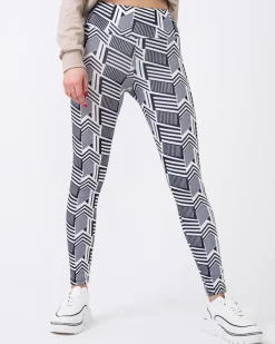 Wzorzyste damskie biało- czarne legginsy z wysokim stanem Legginsy / Tregginsy