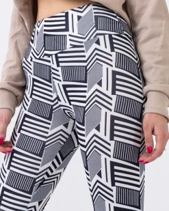 Wzorzyste damskie biało- czarne legginsy z wysokim stanem Legginsy / Tregginsy