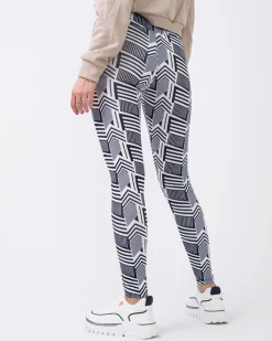 Wzorzyste damskie biało- czarne legginsy z wysokim stanem Legginsy / Tregginsy