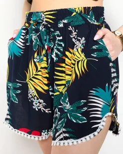 Outlet Wzorzyste granatowo- turkusowe damskie szorty PLUS SIZE Szorty|Krótkie Spodenki