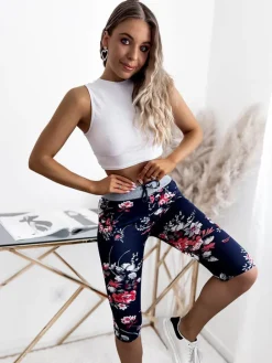 Best Wzorzyste spodenki damskie 3/4 w kolorze granatowo- czerwonym Spodenki 3/4|Krótkie Spodenki