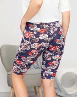 Online Wzorzyste spodenki damskie 3/4 w kolorze granatowo- czerwonym Spodenki 3/4|Krótkie Spodenki