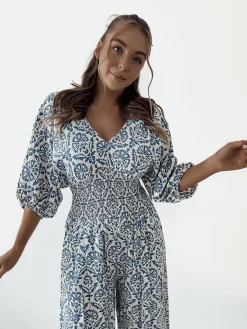 Sale Wzorzysty kombinezon damski Spodnie Materiałowe|Kombinezony