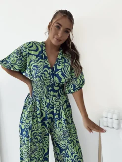 Outlet Wzorzysty kombinezon damski Spodnie Materiałowe|Kombinezony