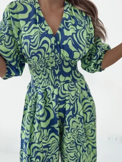 Outlet Wzorzysty kombinezon damski Spodnie Materiałowe|Kombinezony