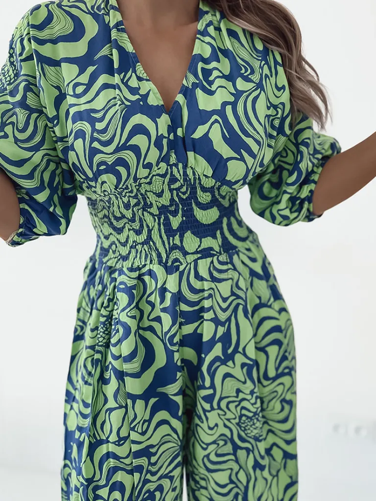 Outlet Wzorzysty kombinezon damski Spodnie Materiałowe|Kombinezony