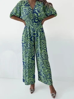 Outlet Wzorzysty kombinezon damski Spodnie Materiałowe|Kombinezony