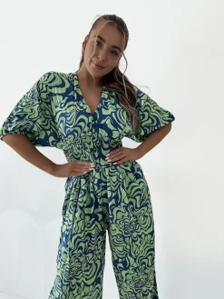 Outlet Wzorzysty kombinezon damski Spodnie Materiałowe|Kombinezony