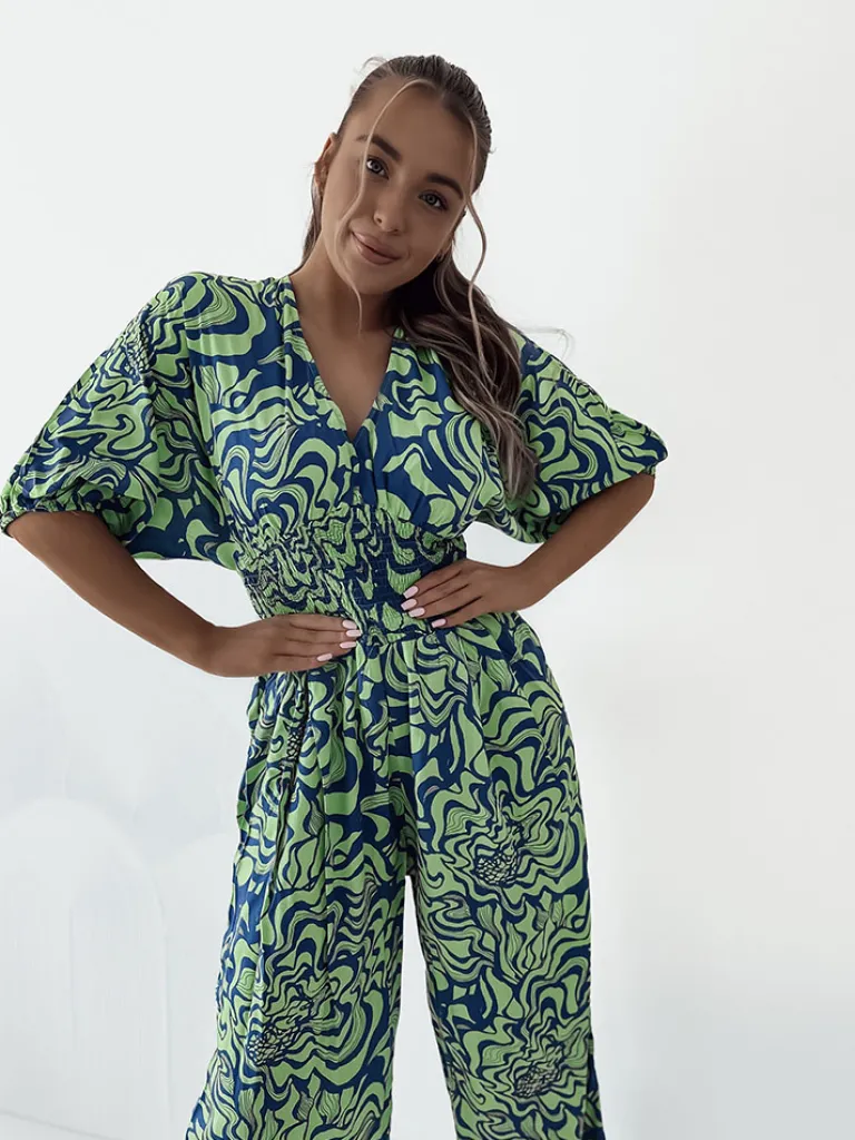 Outlet Wzorzysty kombinezon damski Spodnie Materiałowe|Kombinezony