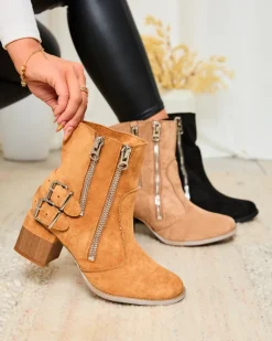 Best Zdobione botki na obcasie w kolorze camel Zerta Botki Bez Ocieplenia|Botki Na Słupku