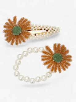 Best Zestaw spinki i gumki z kwiatem Flora Perla Damskie Akcesoria Do Włosów