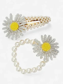 Best Zestaw spinki i gumki z kwiatem Flora Perla Damskie Akcesoria Do Włosów