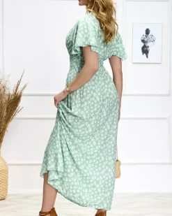 Hot Zielona damska sukienka maxi w kwiecisty wzór Sukienki Letnie|Sukienki Długie