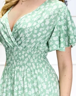 Hot Zielona damska sukienka maxi w kwiecisty wzór Sukienki Letnie|Sukienki Długie