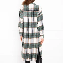 Zielona długa koszula damska w kratę Bluzki / Koszule / Koszulki