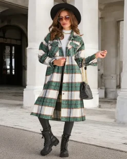 Zielona długa koszula damska w kratę Bluzki / Koszule / Koszulki