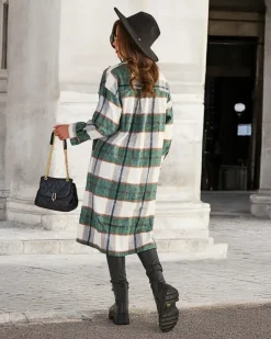 Zielona długa koszula damska w kratę Bluzki / Koszule / Koszulki
