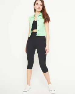 Discount Zielona jeansowa kamizelka damska Kurtki / Marynarki / Płaszcze