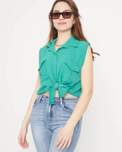 Outlet Zielona koszula damska zapinana na guziki Bluzki / Koszule / Koszulki