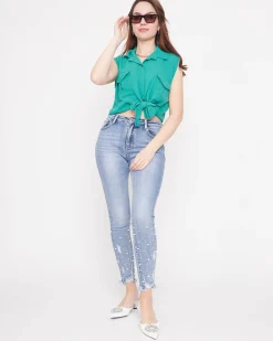 Outlet Zielona koszula damska zapinana na guziki Bluzki / Koszule / Koszulki