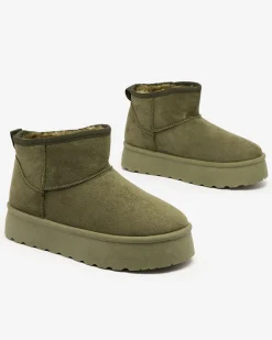 Online Zielone buty śniegowce damskie na platformie Ersinella Śniegowce|Botki Z Delikatnym Ociepleniem