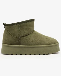 Online Zielone buty śniegowce damskie na platformie Ersinella Śniegowce|Botki Z Delikatnym Ociepleniem