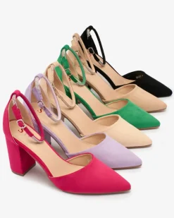 Best Zielone damskie czółenka z cyrkoniami Britica Klasyczne