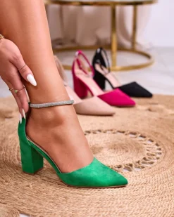 Best Zielone damskie czółenka z cyrkoniami Britica Klasyczne