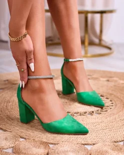 Best Zielone damskie czółenka z cyrkoniami Britica Klasyczne