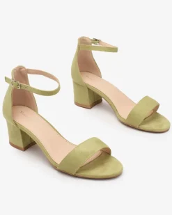 New Zielone damskie sandałki na niskim słupku Mesteri Buty Na Wielkie Wyjście|Sandały Na Słupku