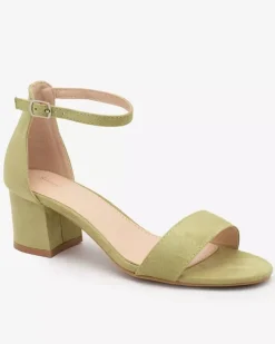 New Zielone damskie sandałki na niskim słupku Mesteri Buty Na Wielkie Wyjście|Sandały Na Słupku