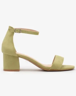 New Zielone damskie sandałki na niskim słupku Mesteri Buty Na Wielkie Wyjście|Sandały Na Słupku