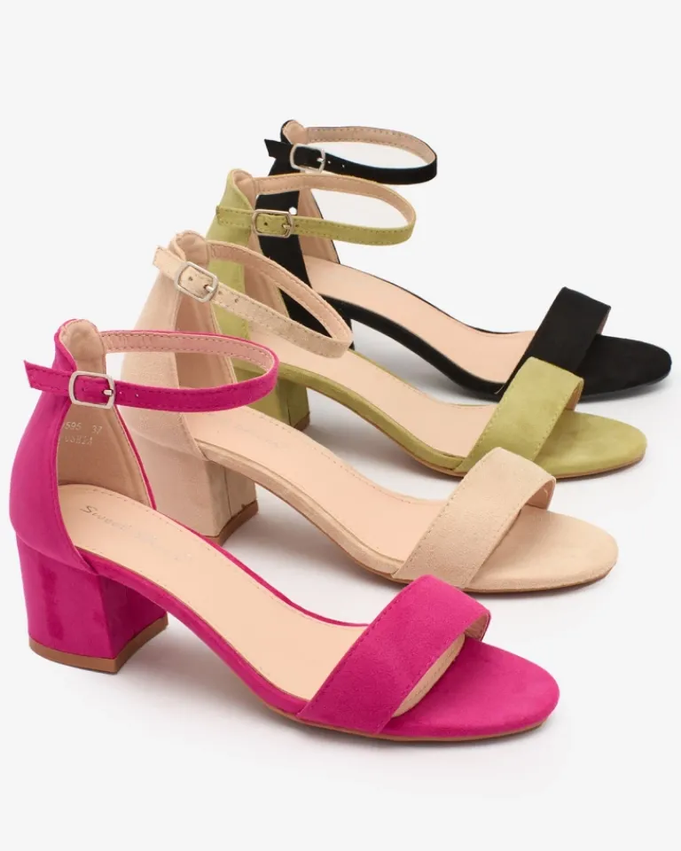 New Zielone damskie sandałki na niskim słupku Mesteri Buty Na Wielkie Wyjście|Sandały Na Słupku