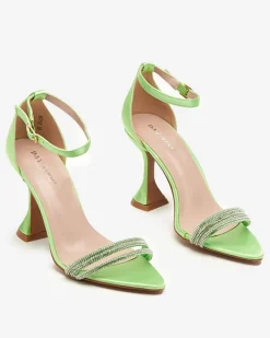 Discount Zielone damskie sandałki na szpilce z ozdobnymi cyrkoniami Manestri Szpilki|Sandały Na Szpilce