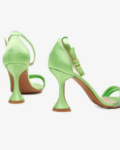 Discount Zielone damskie sandałki na szpilce z ozdobnymi cyrkoniami Manestri Szpilki|Sandały Na Szpilce