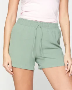 Best Zielone damskie materiałowe krótkie spodenki PLUS SIZE Szorty|Krótkie Spodenki