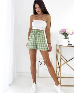 Zielone krótkie spodenki damskie w kratę Szorty|Krótkie Spodenki