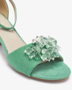 Clearance Zielone sandały damskie na słupku z ozdobnymi kryształkami Cerosso Buty Na Wielkie Wyjście|Sandały Na Słupku