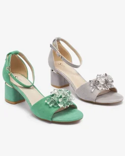 Clearance Zielone sandały damskie na słupku z ozdobnymi kryształkami Cerosso Buty Na Wielkie Wyjście|Sandały Na Słupku