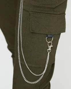 Hot Zielone spodnie cargo ocieplane z kieszeniami Spodnie Cargo|Spodnie Materiałowe