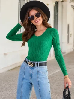 Best damski sweter z dekoltem w serek Swetry