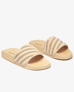 Złote damskie klapki z cyrkoniami Mytaris Klapki Basenowe|Klapki Płaskie