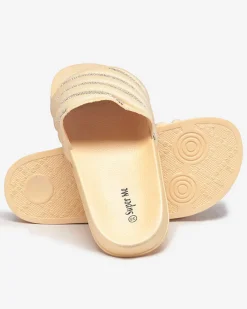 Złote damskie klapki z cyrkoniami Mytaris Klapki Basenowe|Klapki Płaskie