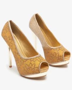 Sale Złote damskie brokatowe czółenka z cyrkoniami Vida Szpilki|Klasyczne