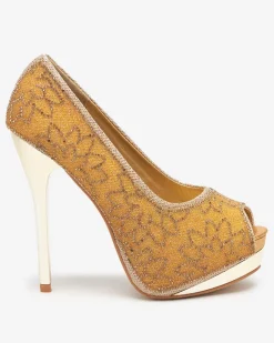 Sale Złote damskie brokatowe czółenka z cyrkoniami Vida Szpilki|Klasyczne