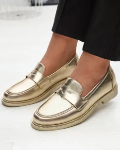 Online Złote mokasyny damskie z eko skóry Zibom Półbuty|Mokasyny Na Płaskiej Podeszwie