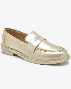 Online Złote mokasyny damskie z eko skóry Zibom Półbuty|Mokasyny Na Płaskiej Podeszwie