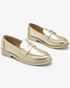 Online Złote mokasyny damskie z eko skóry Zibom Półbuty|Mokasyny Na Płaskiej Podeszwie