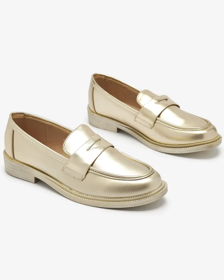 Online Złote mokasyny damskie z eko skóry Zibom Półbuty|Mokasyny Na Płaskiej Podeszwie