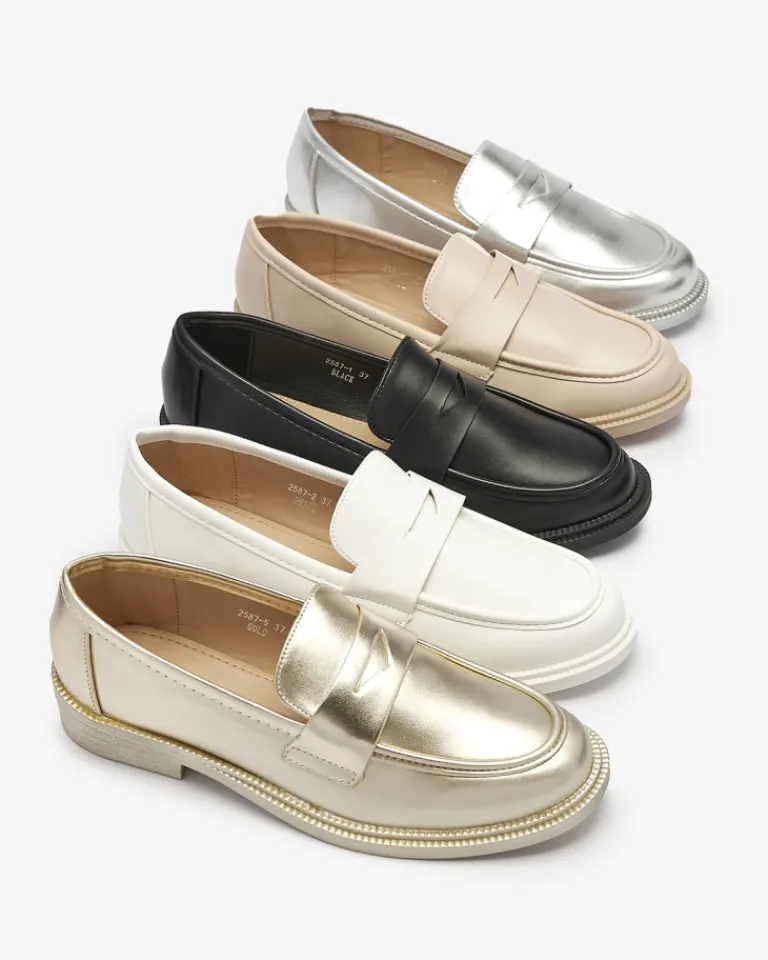 Online Złote mokasyny damskie z eko skóry Zibom Półbuty|Mokasyny Na Płaskiej Podeszwie